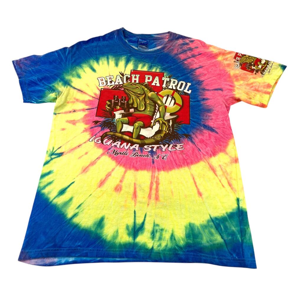 Beach Patrol Iguana Style Myrtle Beach Tie Dye T-Shirt Med